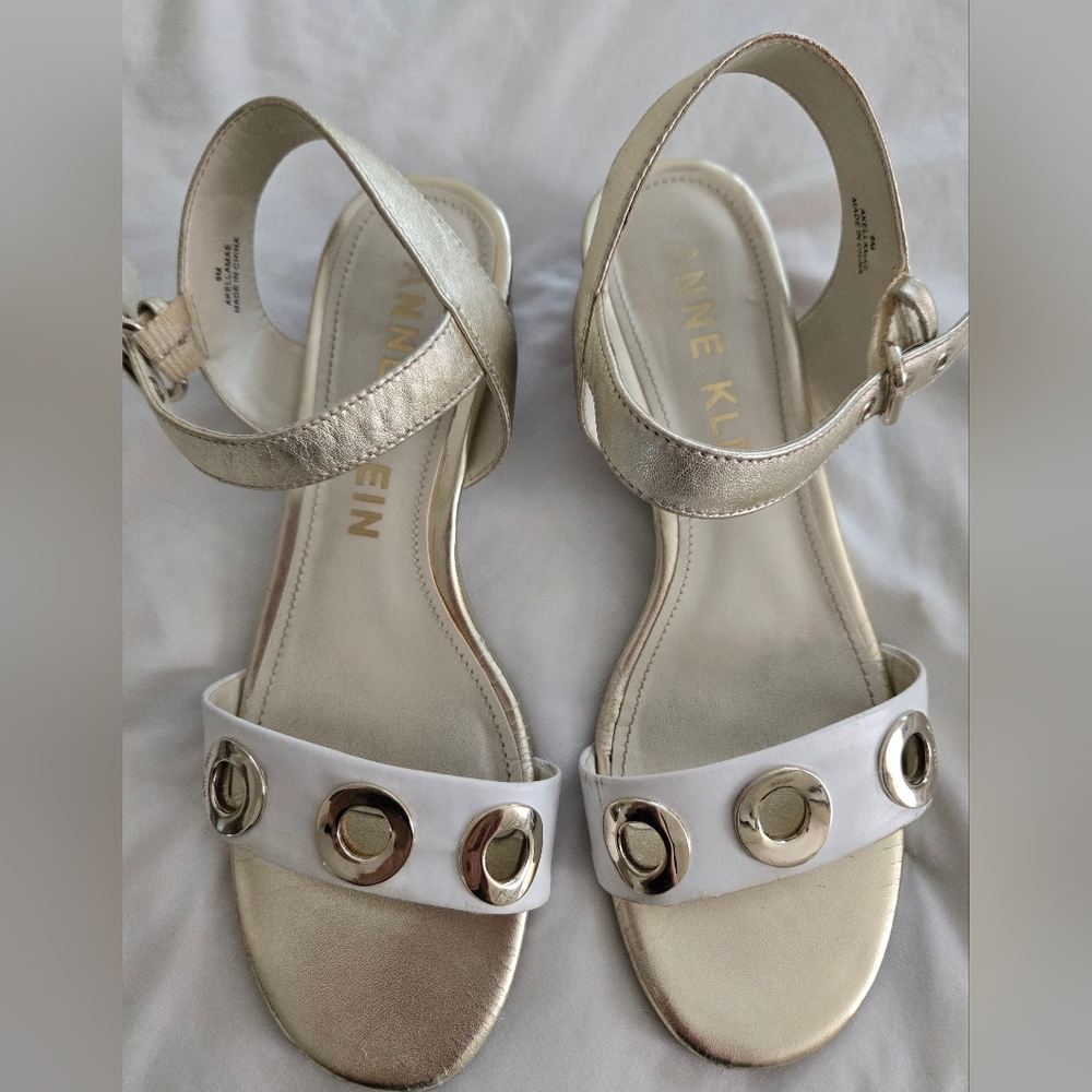 Anne Klein Gold and White Slingback Sandals, Size 9